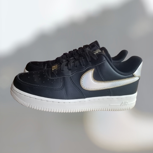 NIKE Air Force 1s Black Gold And Silver - Picture 1 of 16